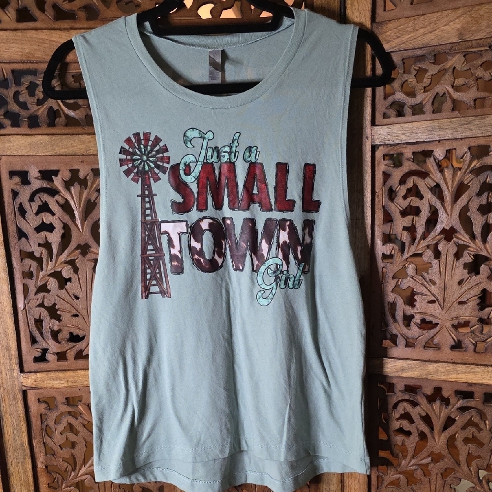 Next Level Apparel Just a Small Town Girl Muscle Tee - Light Green